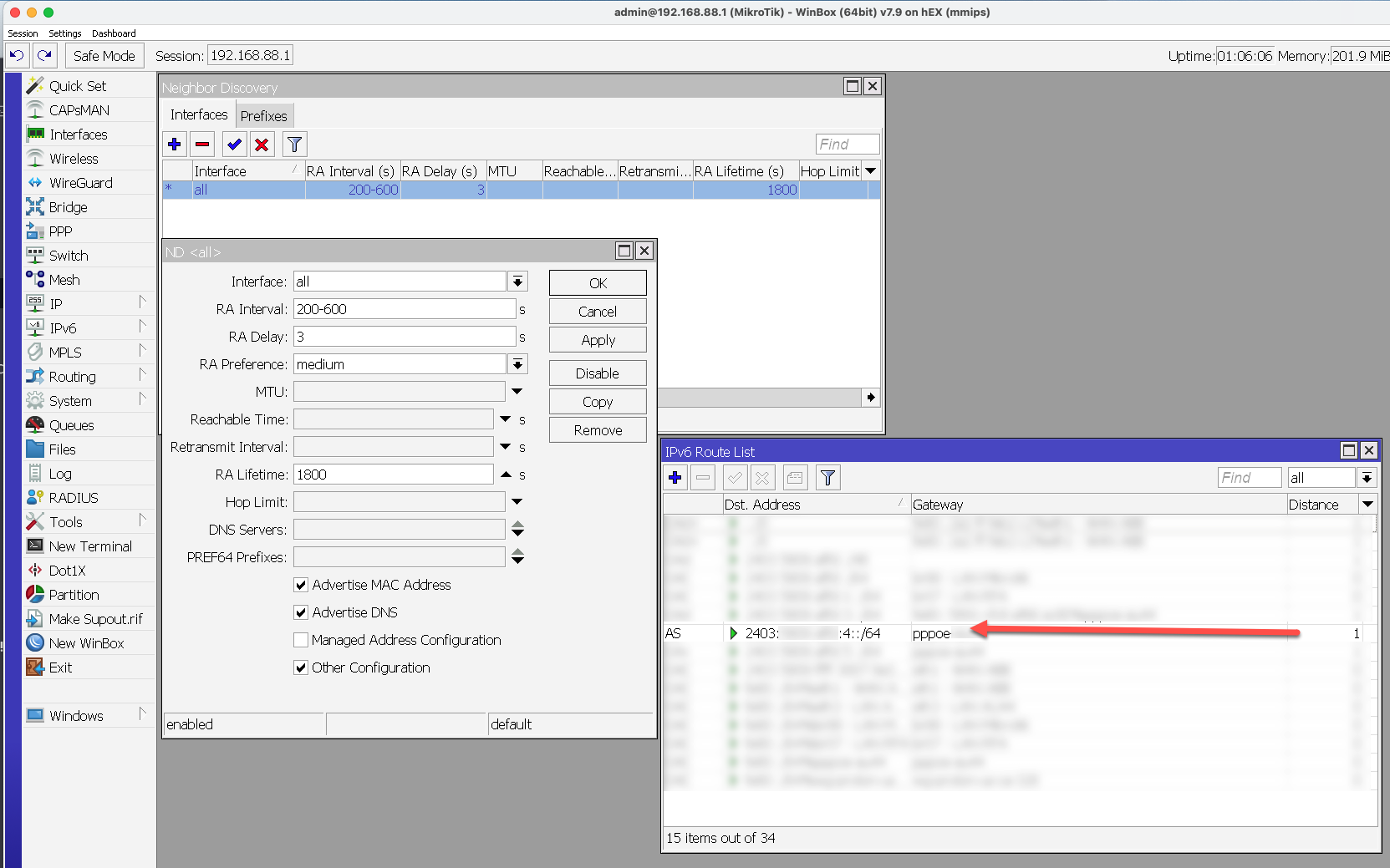 Configure Neighbour Discovery and IPv6 Routing