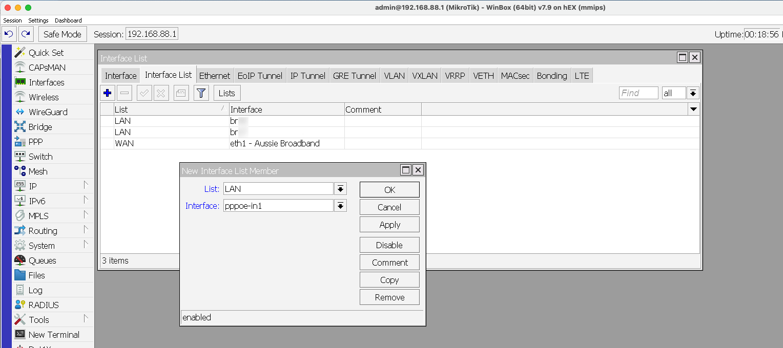 Put interface in LAN list